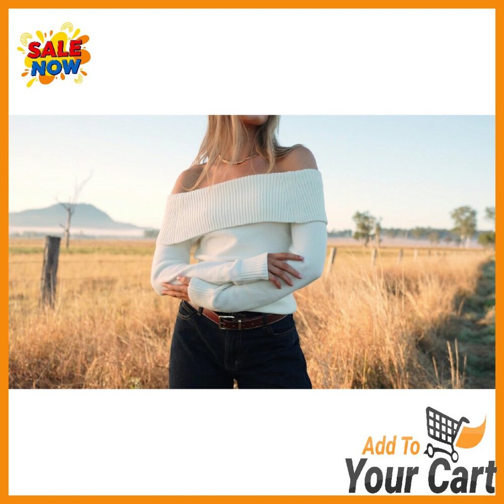 Off Shoulder Ribbed Knit Pullover Sweater Long Sl… - image 8